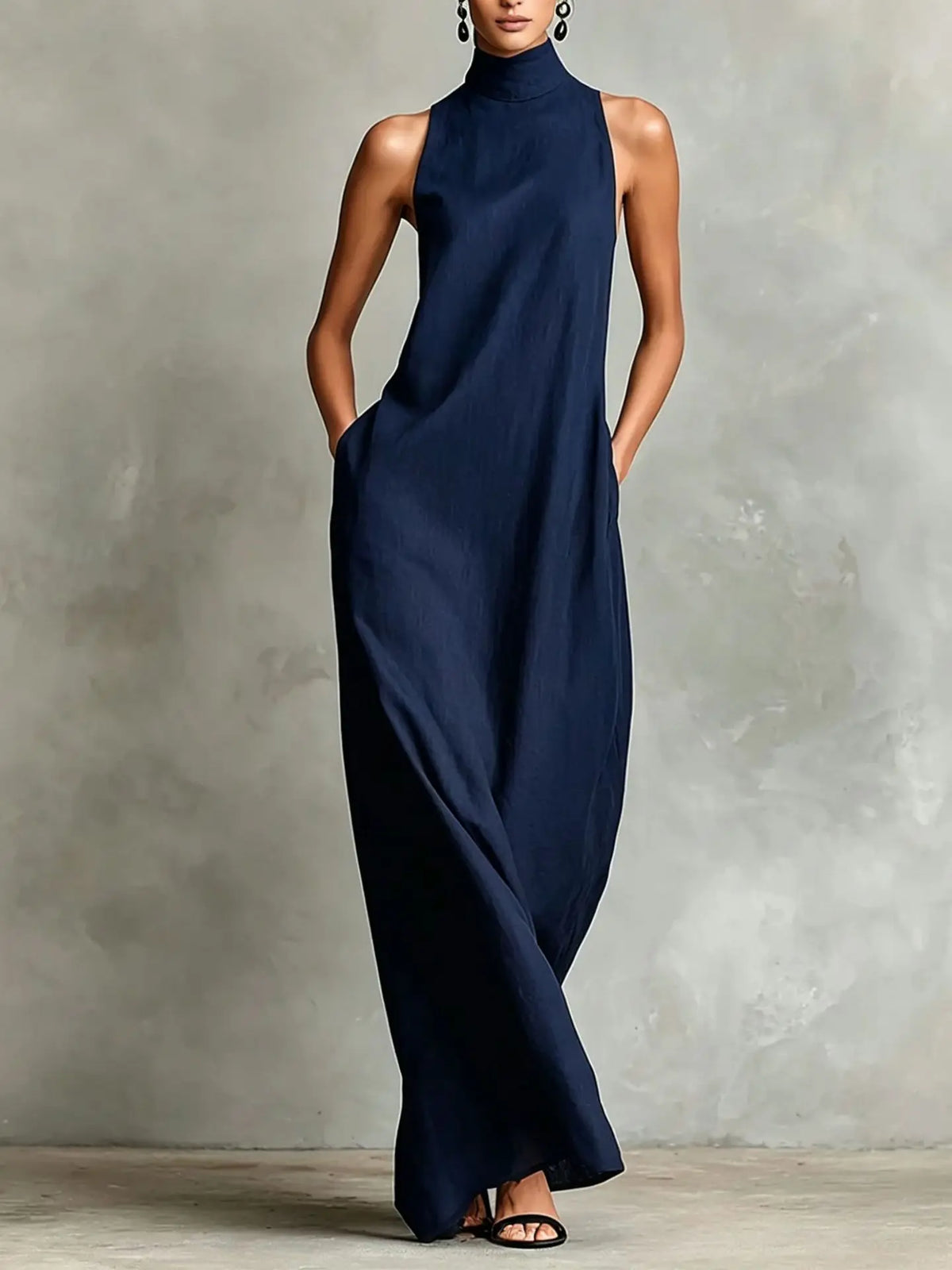 Orietta - Sleeveless High Neck Maxi Dress - Obsidian Black
