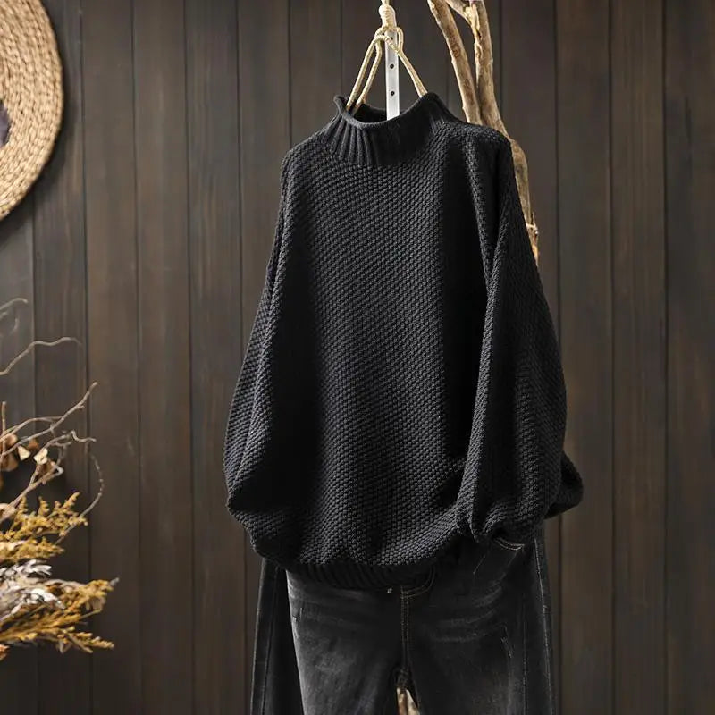 Oriane - Textured Mock-Neck Sweater - Purple