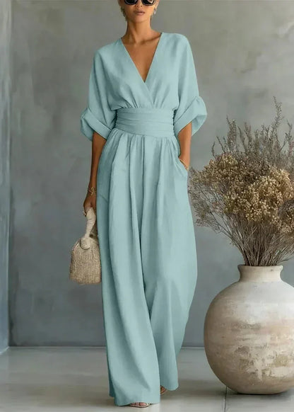 Solavie - Fluid Wide-Leg Jumpsuit - White