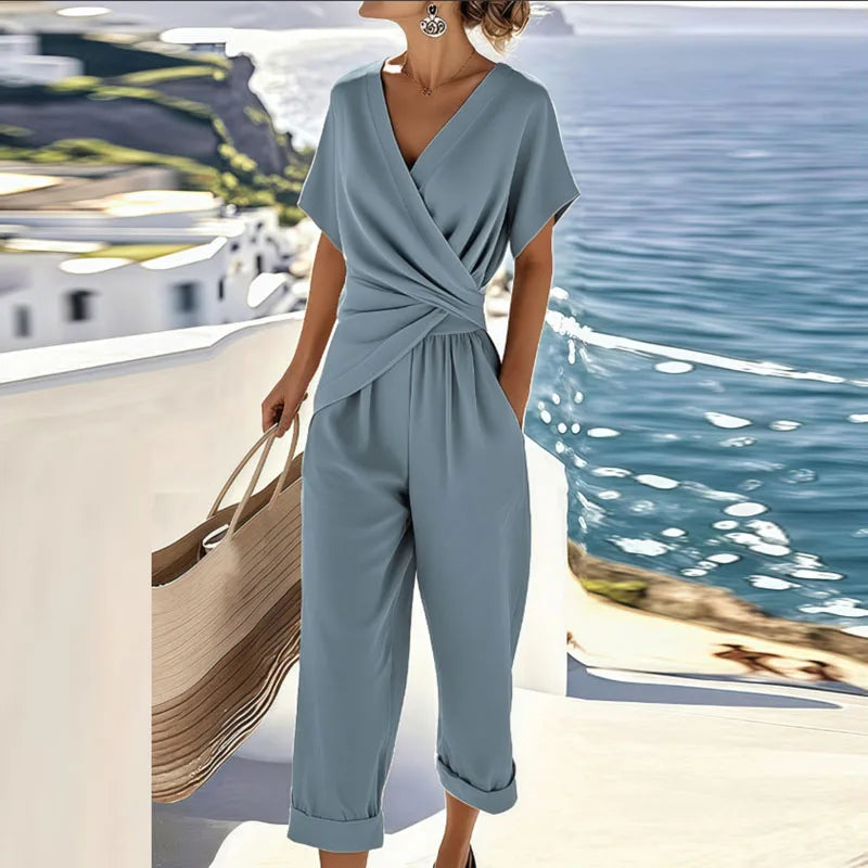 Viora - Soft-Touch Wrap Two-Piece Set - Beige