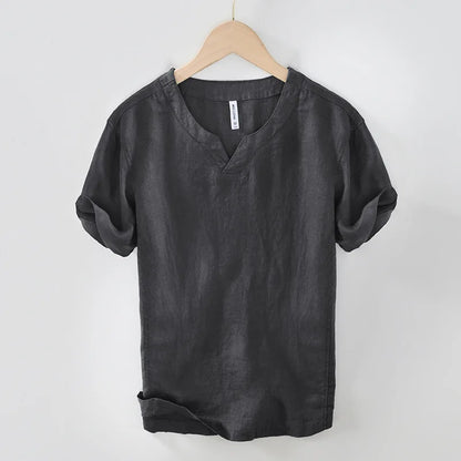 Hynara - Breezy Linen V-Neck Shirt - Brown