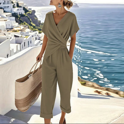 Viora - Soft-Touch Wrap Two-Piece Set - Beige