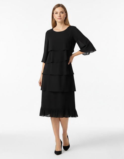 Luraya - Soft-Touch A-Line Midi Dress - Black