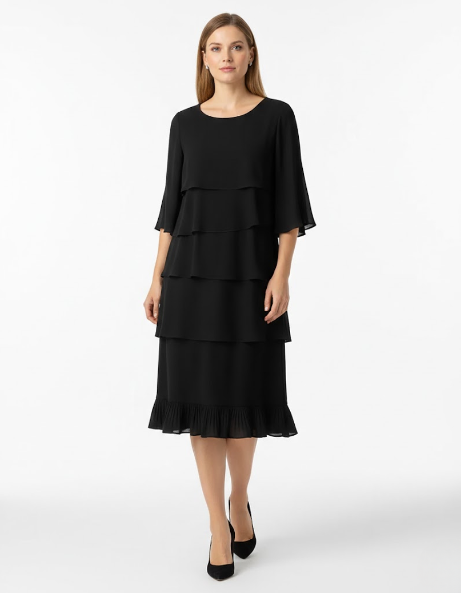Luraya - Soft-Touch A-Line Midi Dress - Black