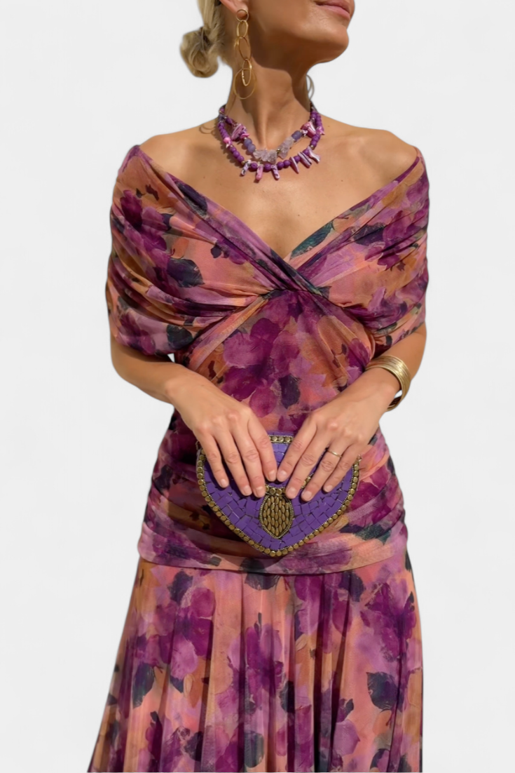 Tamsyn - Soft-Touch Floral Maxi Dress - Green and Purple