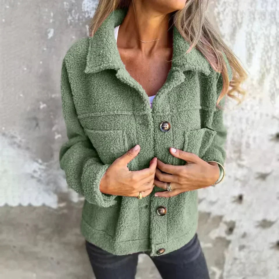 Tirina - Teddy Jacket Button-Up - Green