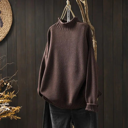 Oriane - Textured Mock-Neck Sweater - Khaki