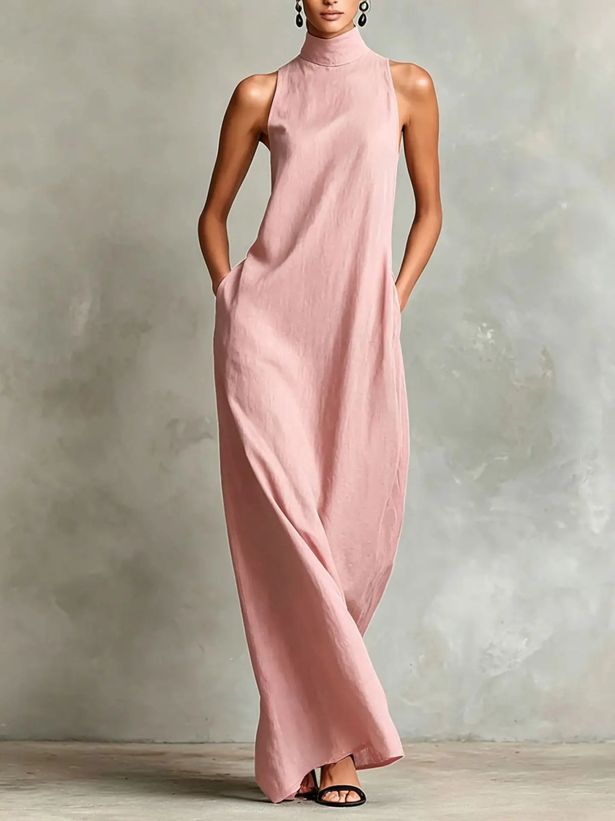 Orietta - Sleeveless High Neck Maxi Dress - Obsidian Black