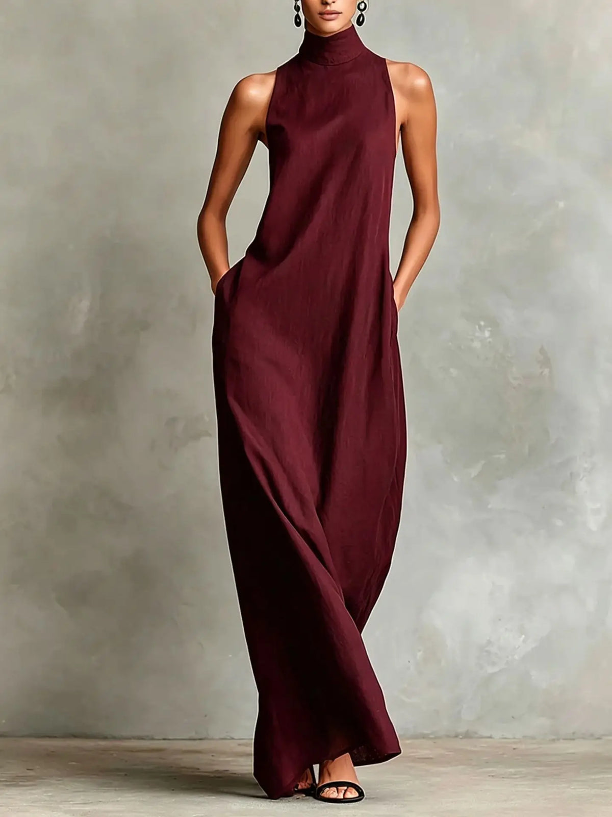 Orietta - Sleeveless High Neck Maxi Dress - Obsidian Black
