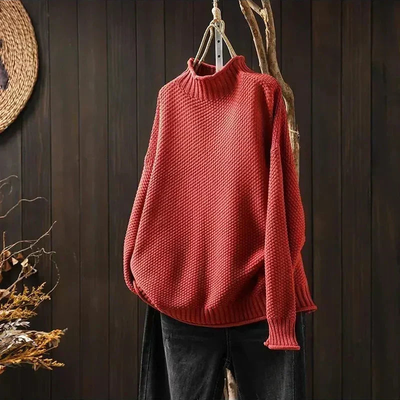 Oriane - Textured Mock-Neck Sweater - Khaki
