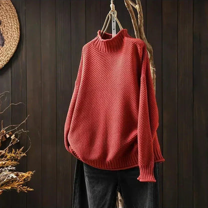 Oriane - Textured Mock-Neck Sweater - Khaki