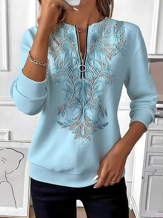 Zynara - Soft-Touch Zip-Neck Sweater - Blue