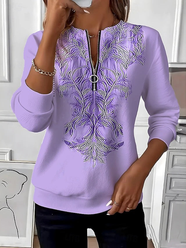 Zynara - Soft-Touch Zip-Neck Sweater - Blue