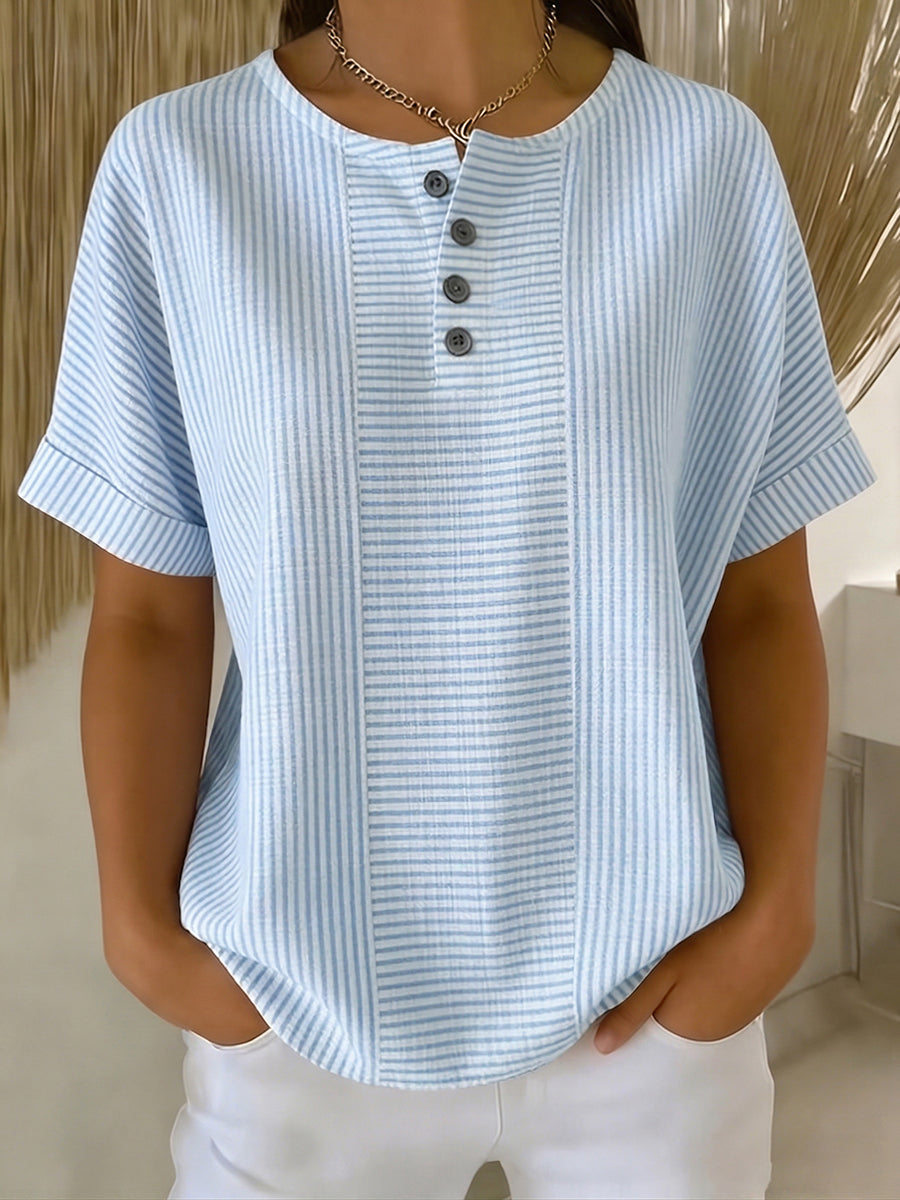 Lavinia - Colorfast Striped Blouse - Navy