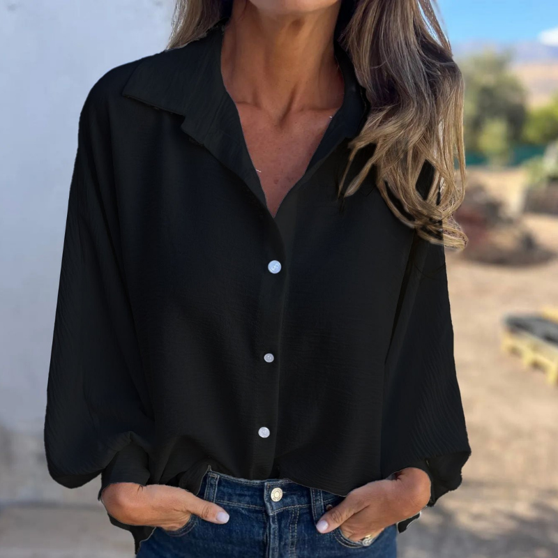 Noreyssa - Soft-Touch Lantern-Sleeve Shirt - Black