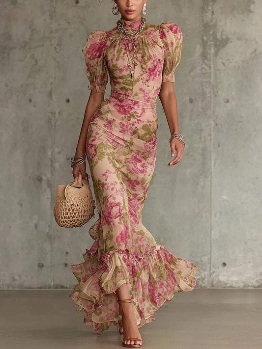 Calia - Soft-Touch Floral Mermaid Dress - Pink