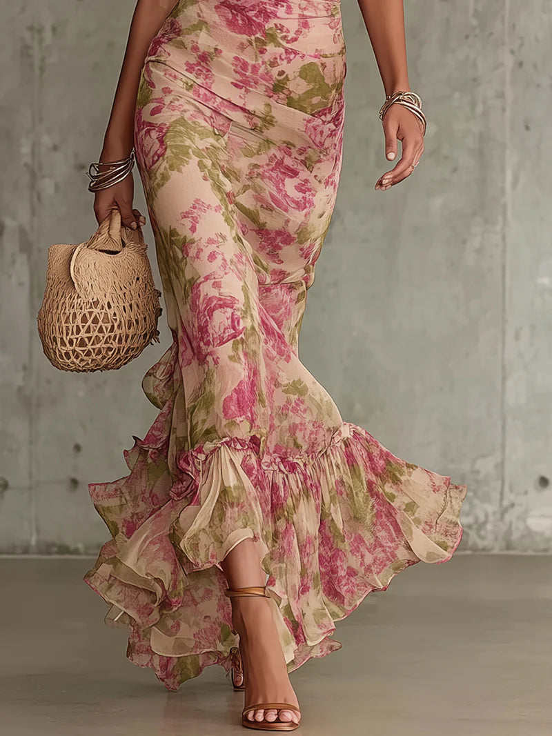 Calia - Soft-Touch Floral Mermaid Dress - Pink
