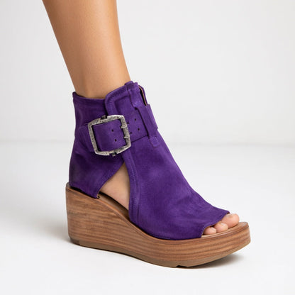 Briseida - Refined Open-Toe Wedge Ankle Boots - Purple