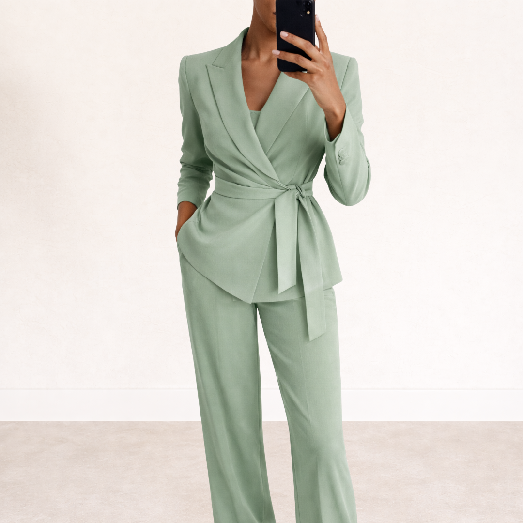 Galiah - Tailored Tie-Waist Suit Set - Green