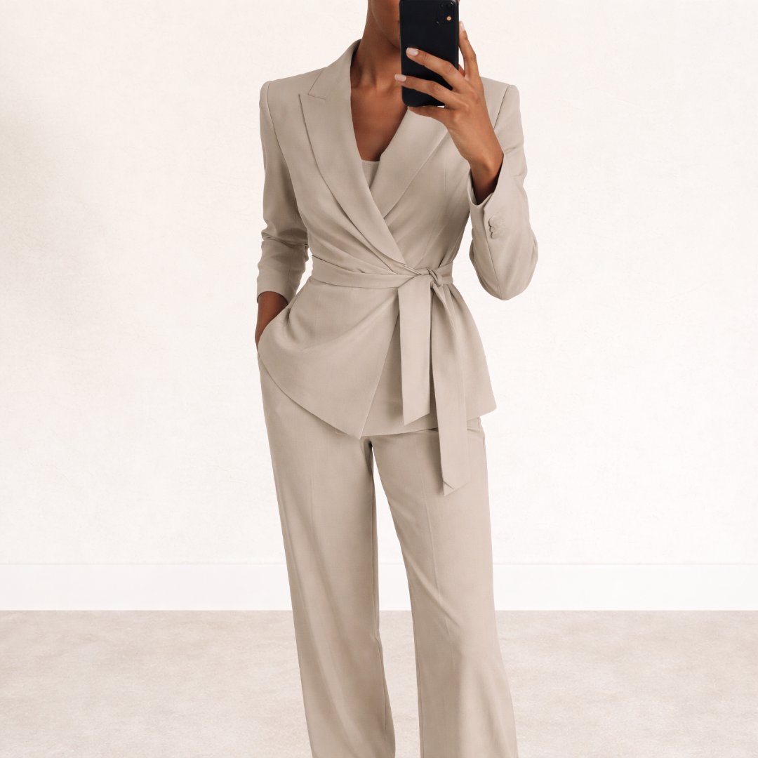 Galiah - Tailored Tie-Waist Suit Set - Green