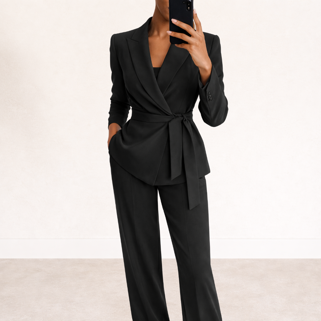 Galiah - Tailored Tie-Waist Suit Set - Green