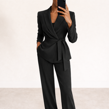 Galiah - Tailored Tie-Waist Suit Set - Green