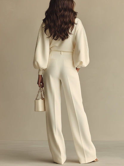Mera - Soft-Touch Wide-Leg Trouser Set - Ivory