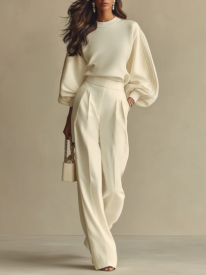 Mera - Soft-Touch Wide-Leg Trouser Set - Ivory
