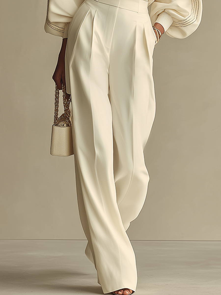 Mera - Soft-Touch Wide-Leg Trouser Set - Ivory