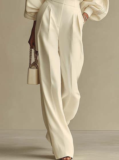 Mera - Soft-Touch Wide-Leg Trouser Set - Ivory