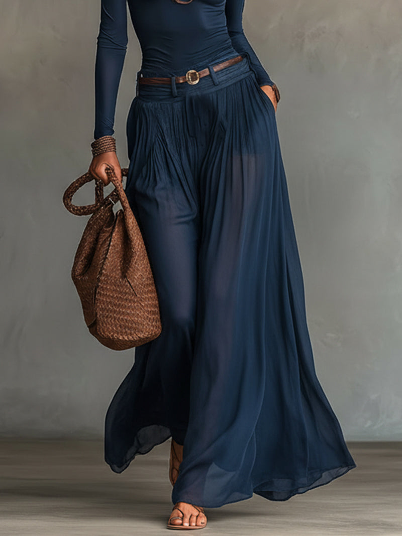 Ensley - Elegant One-Shoulder Top and Skirt Set - Navy