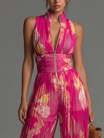 Odessa - Soft-Touch Wide-Leg Jumpsuit - Fuchsia