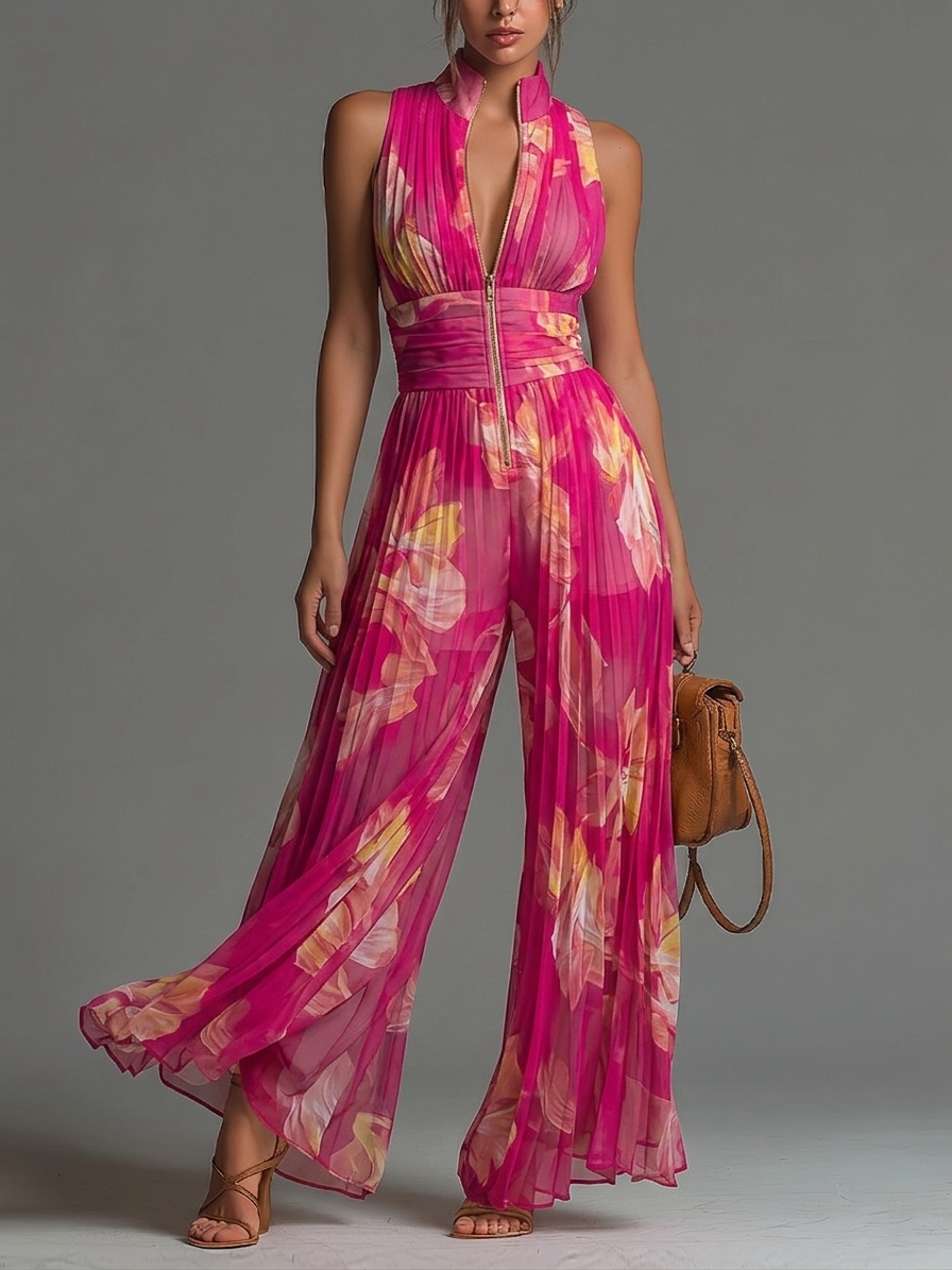 Odessa - Soft-Touch Wide-Leg Jumpsuit - Fuchsia