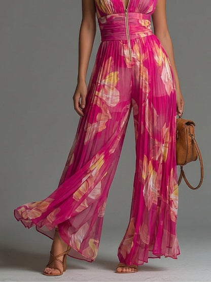 Odessa - Soft-Touch Wide-Leg Jumpsuit - Fuchsia