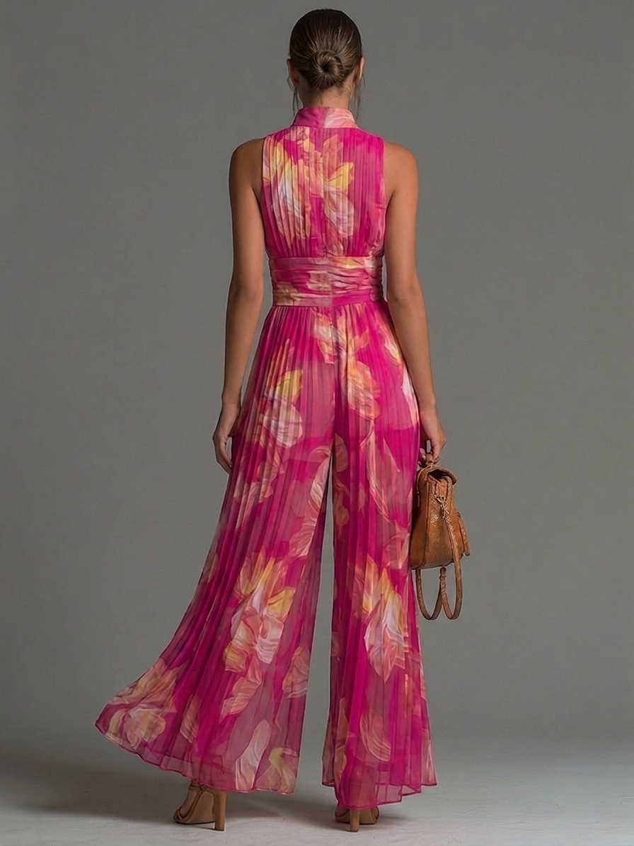 Odessa - Soft-Touch Wide-Leg Jumpsuit - Fuchsia