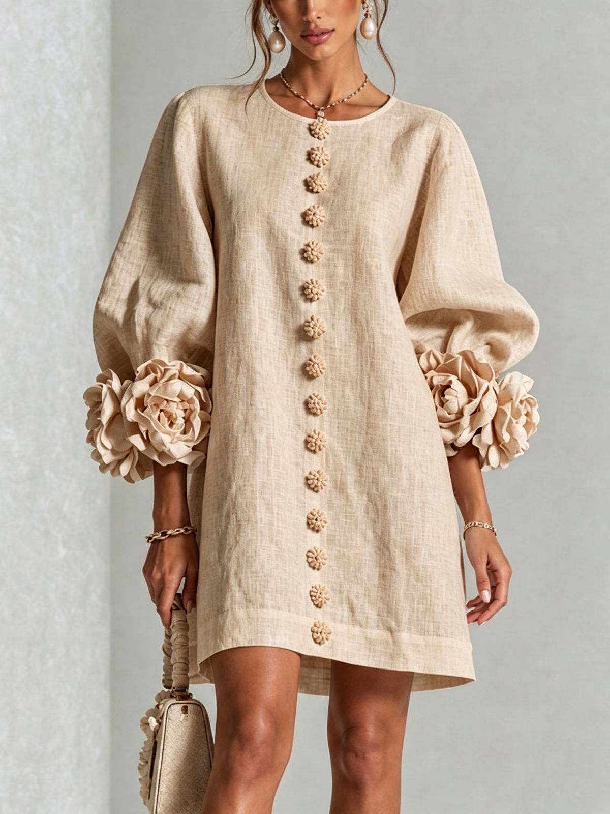 Elovienne - Textured Linen Mini Dress - Black
