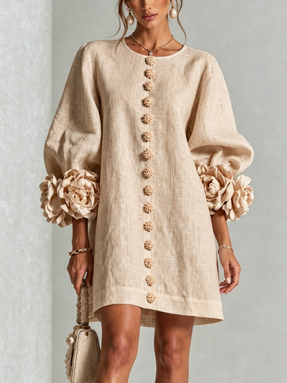 Elovienne - Textured Linen Mini Dress - Black