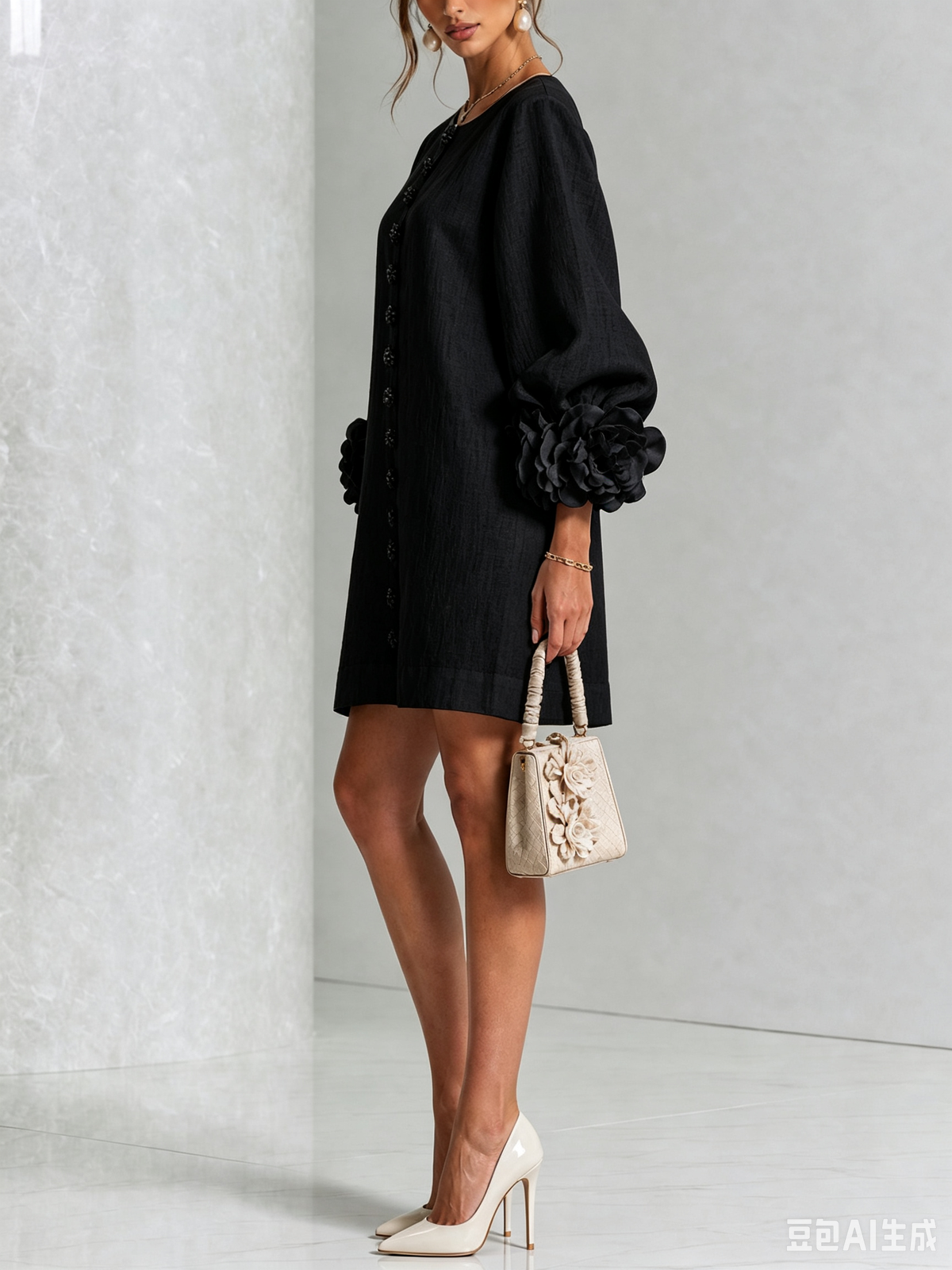 Elovienne - Textured Linen Mini Dress - Navy