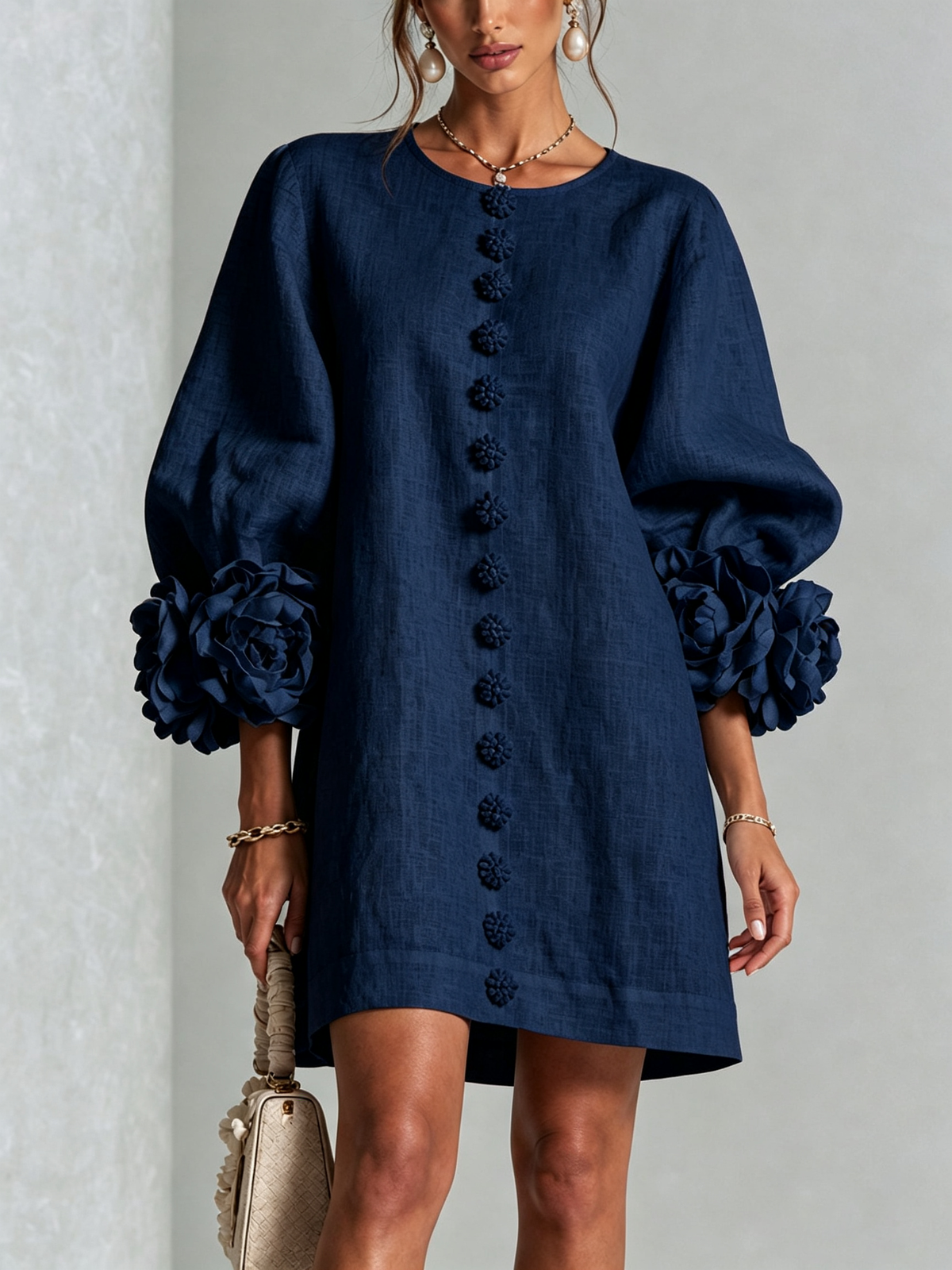 Elovienne - Textured Linen Mini Dress - Olive