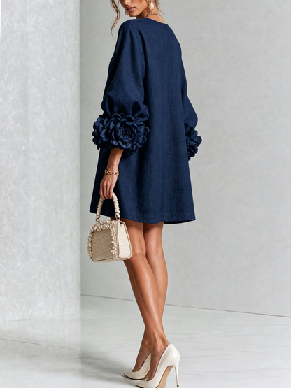 Elovienne - Textured Linen Mini Dress - Navy
