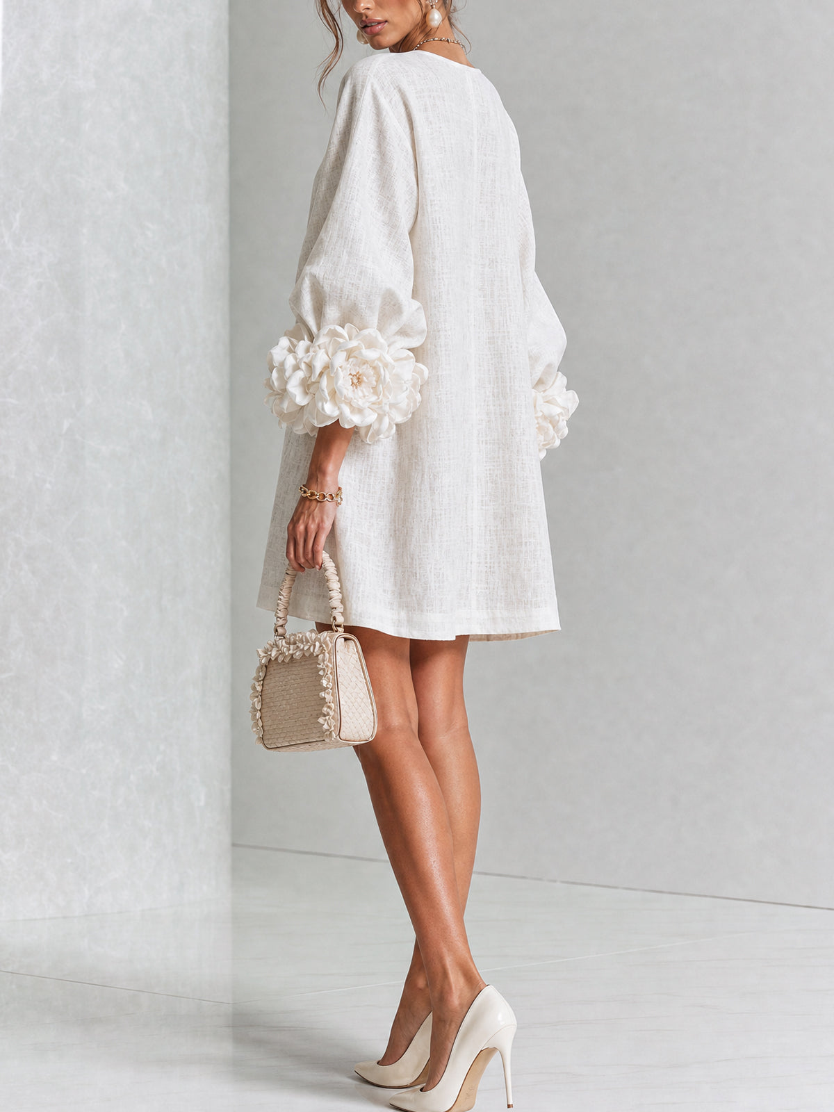 Elovienne - Textured Linen Mini Dress - White