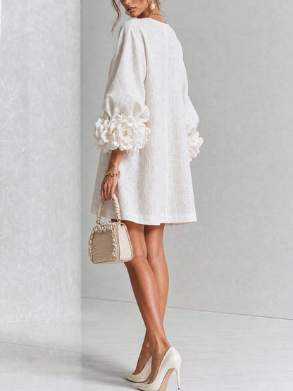 Elovienne - Textured Linen Mini Dress - White