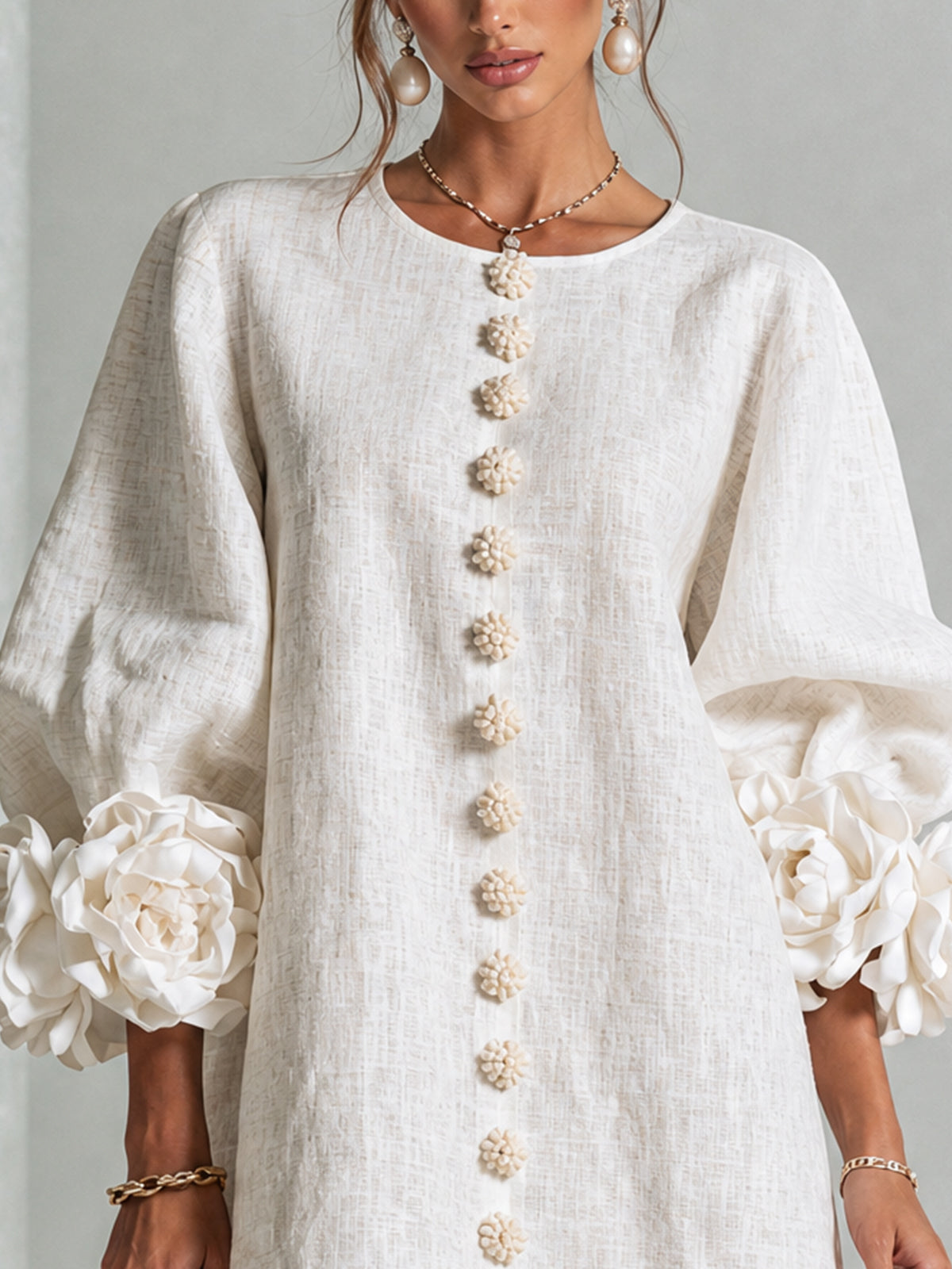 Elovienne - Textured Linen Mini Dress - White