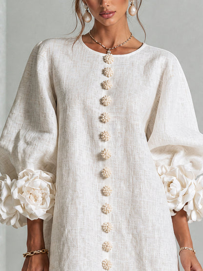 Elovienne - Textured Linen Mini Dress - White