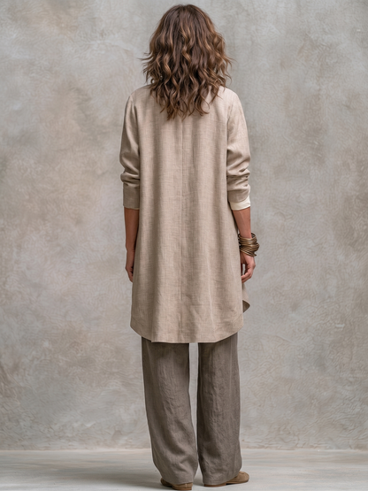 Isolenne - Premium Three-Piece Wide-Leg Pantsuit Set - Taupe