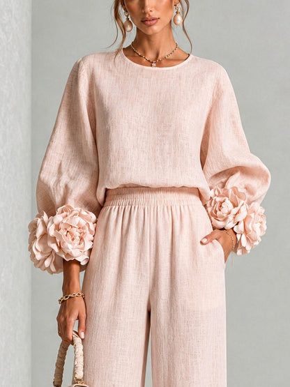 Alouenne - Airy Linen Two-Piece Set - Floral