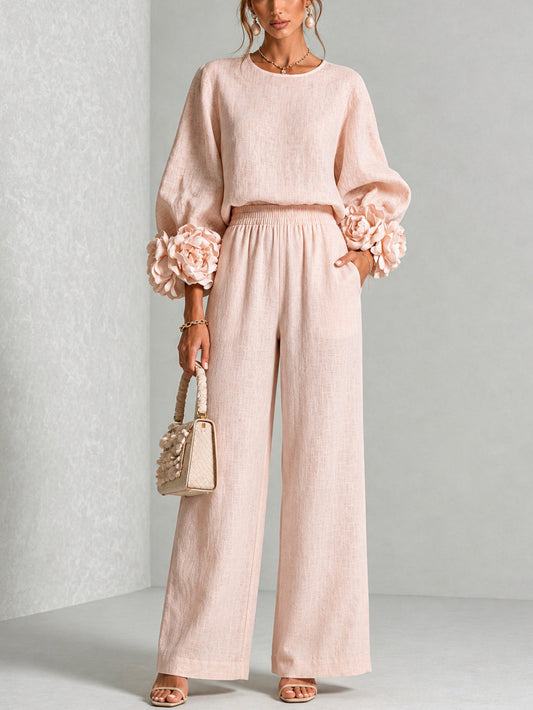 Alouenne - Airy Linen Two-Piece Set - Floral