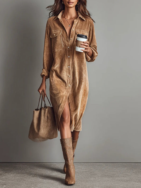 Adara - Soft-Touch Midi Dress - Brown