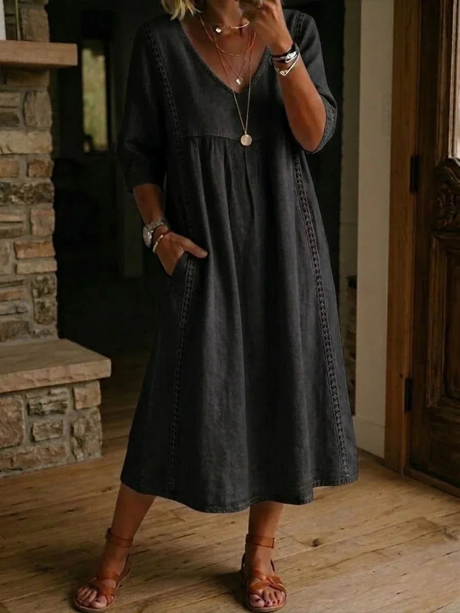 Rovina - Relaxed Midi Dress 3/4 Sleeve - Blue