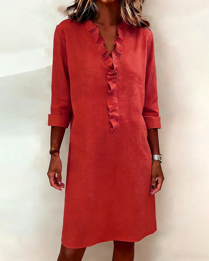 Dorelle - Breezy Linen-Blend Ruffle Shift Dress - Pink